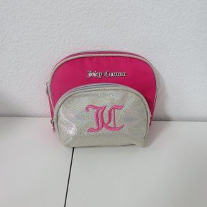 (#W-1) 2pc Juicy Couture Hot Pink Velour Glitter Cosmetic Case Makeup Bag